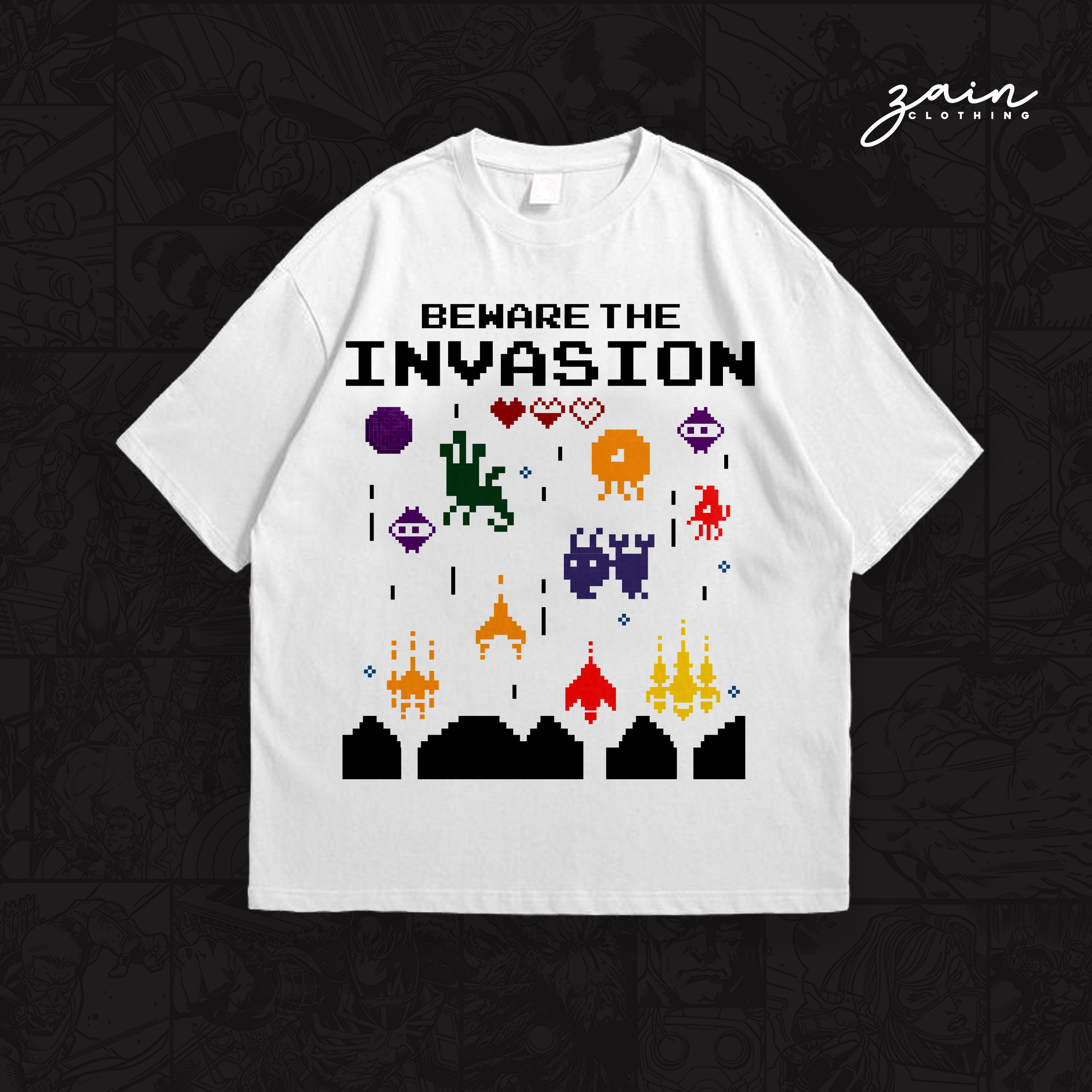 BEWARE THE INVASION DROP SHOULDER T-SHIRT [WHITE]